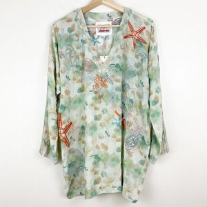 Johnny Was Myrtle Silk Blouse Tunic Sea Turtle Shell Embroidered Size Small NWT